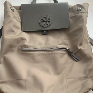Tory Burch Gray and Tan Nylon Backpack
